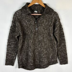 J Crew Women Shawl-collar Button Wool Angora Sweater Sz S Brown Button Chunky